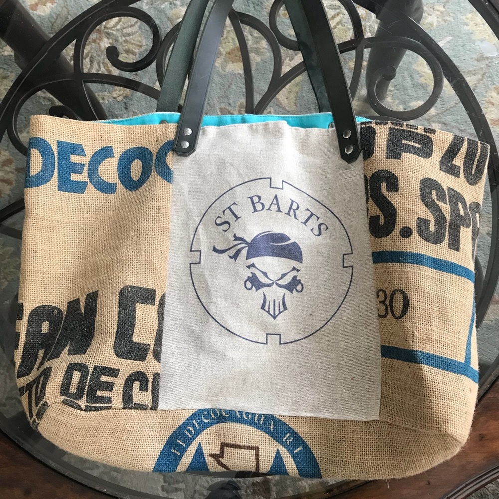 NWOT St Barts Burlap & Leather Beach Bag - Picture 7 of 7